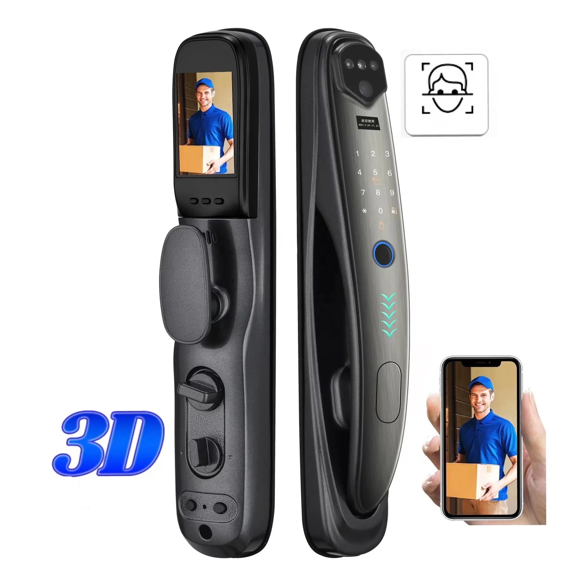 3D Распознавание лиц сигнализации дверной замок двери контроля доступа по отпечаткам замок сенсорный экран умный дверной замок с камерой