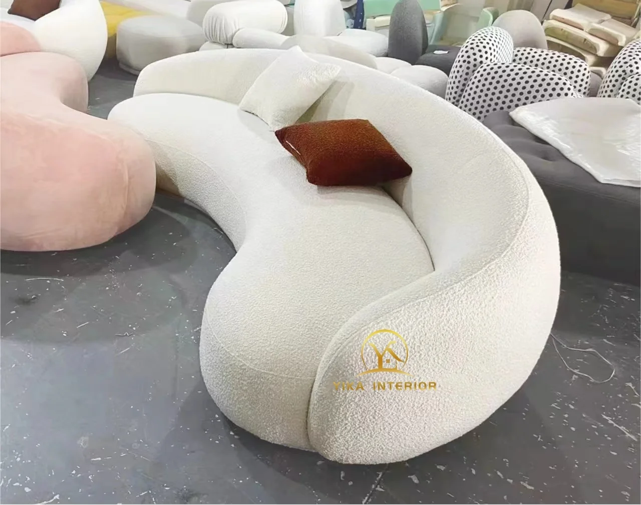 Modern living room curved sofa villa apartment comfort lamb velvet sofa set furniture moon shape couch sofa custom