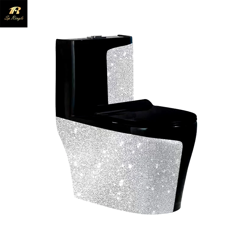  Bathroom powerful flushing luxury sanitary ware ceramic one piece shine diamond golden