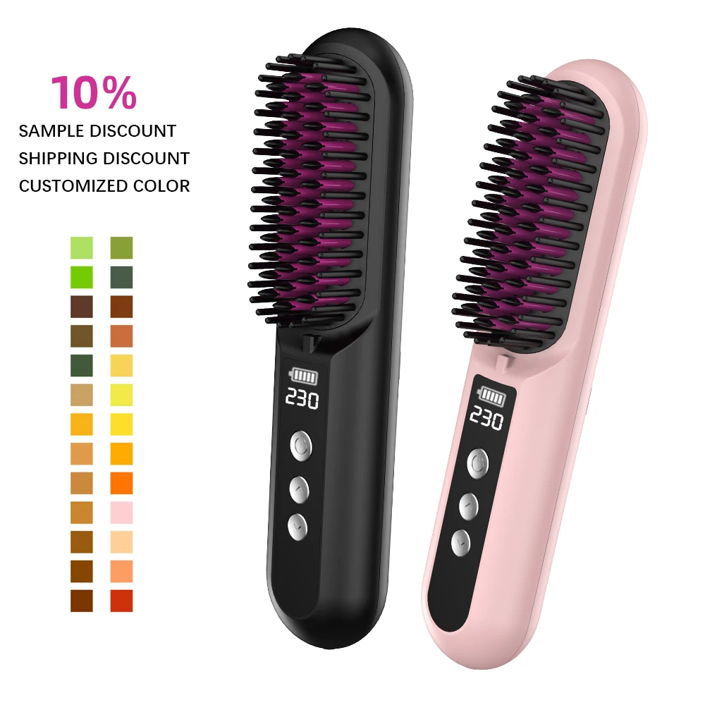Portable 2-in-1 Straight Hair Comb Cordless Electric Mini Wireless Hair Straightener for Travel Hair Brushes