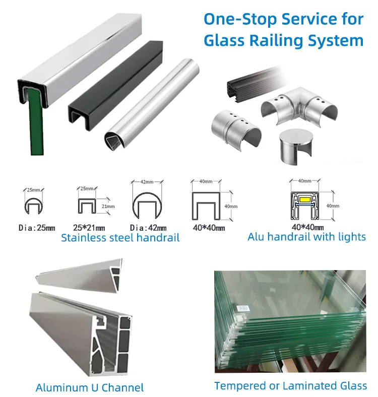 Glass balustrade railing for outdoor steps glass handrail fence double glazed handrails balustrade aluminium railing for balcony