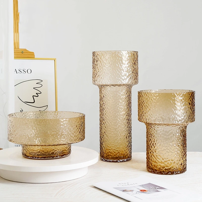 Hot Sale Orange Home Decor Accessories Cylindrique Double Walled Glass Vase