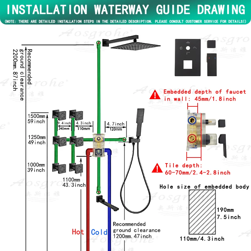 Wholesale Factory: 12-inch Gray Concealed In-Wall Shower Set with Hot/Cold Knob Switch, Perfect for Hotels and B&Bs all copper