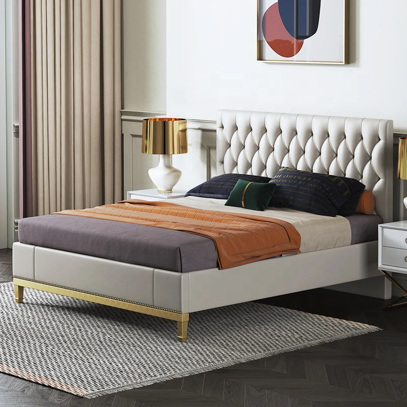 
Luxury Modern Bedroom Furniture Big Headboard Queen Size Leather Bedroom KING Size Bed 