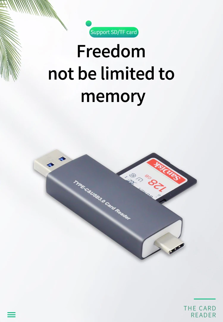  Алюминиевый кардридер SD TF 4 в 1 поддерживает подключение к устройству Type C и USB