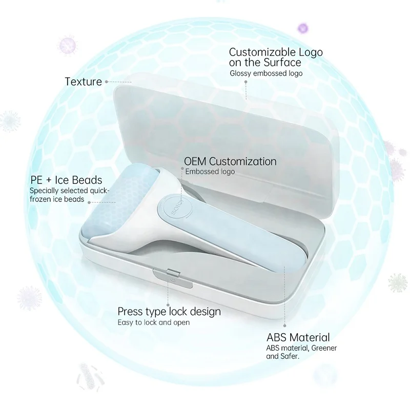 Custom logo skin cooling ice roller face lifting freeze facial massager skin calm body roller with travel box S20