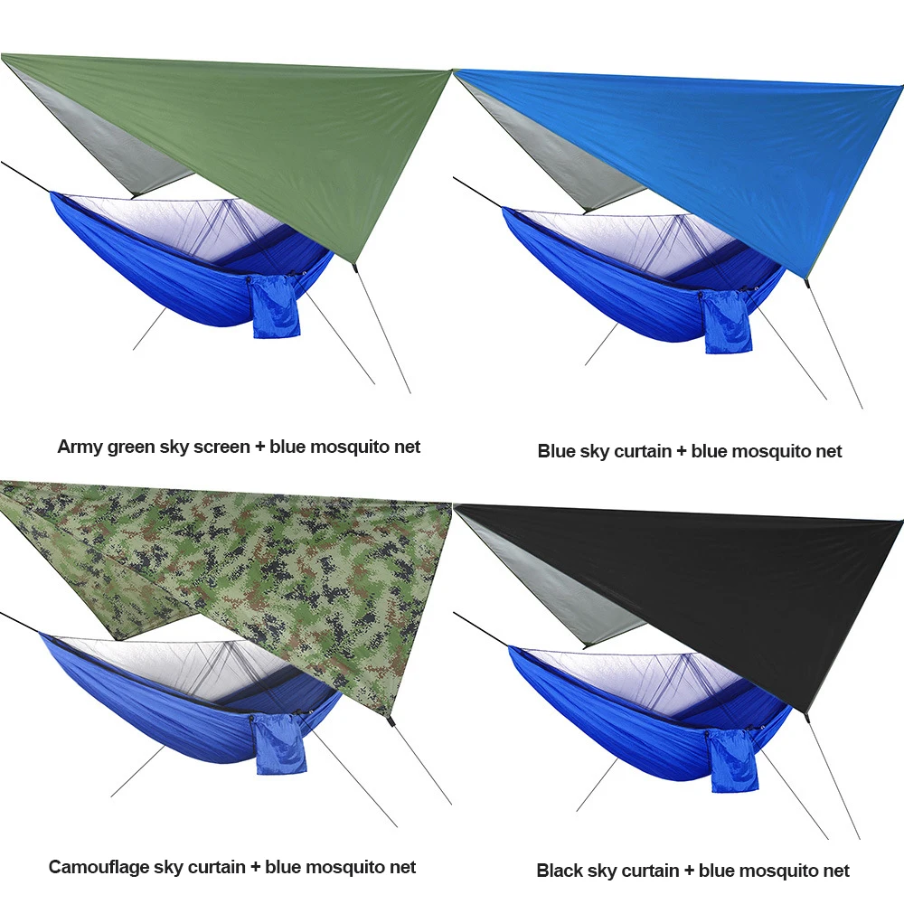Custom 210T Nylon Portable 2 Person Portable Outdoor Parachute Camping Mosquito Net Hammock Rain Fly Tarp