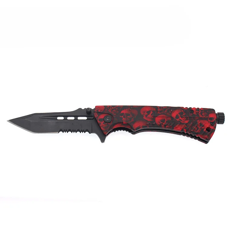 Wholesale Folding Knife with Skull Camo Design Hard Anodized Aluminum Handle Steel Blade for Camping Outdoor Hunting Rescue EDC