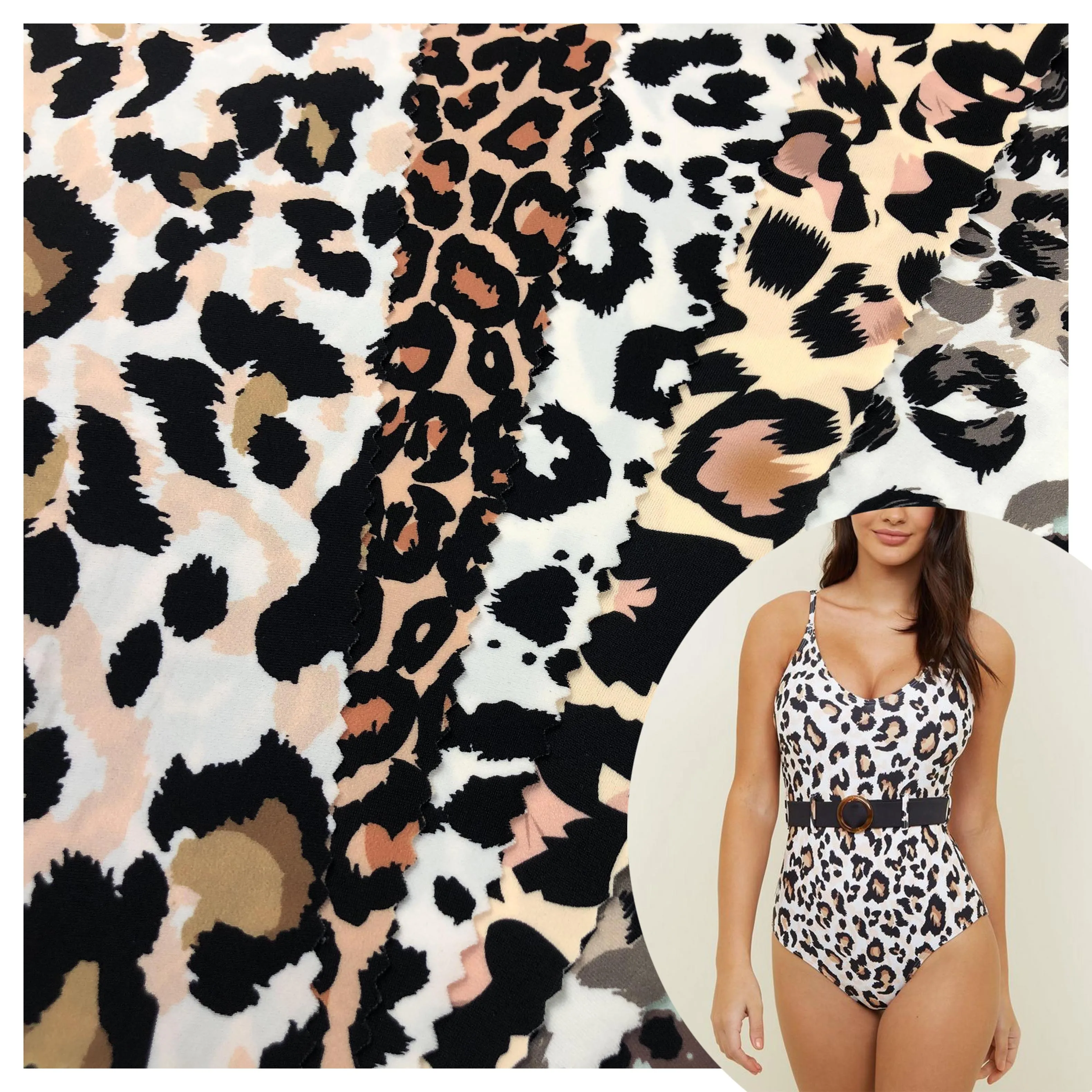 jdttex 80 polyamide 20 lycra leopard animal printed swimwear fabric
