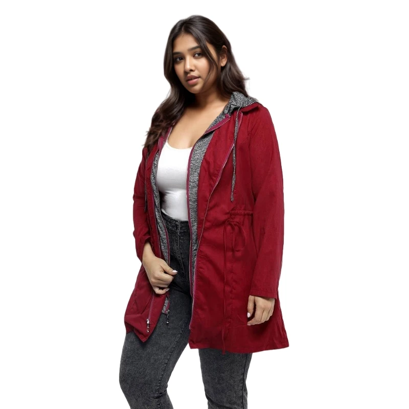 E0113ME14 Hot Sale Plus Size Solid Color Hooded Waist Drawstring Winter Casual Coat For Curve Women Sehe Fashion