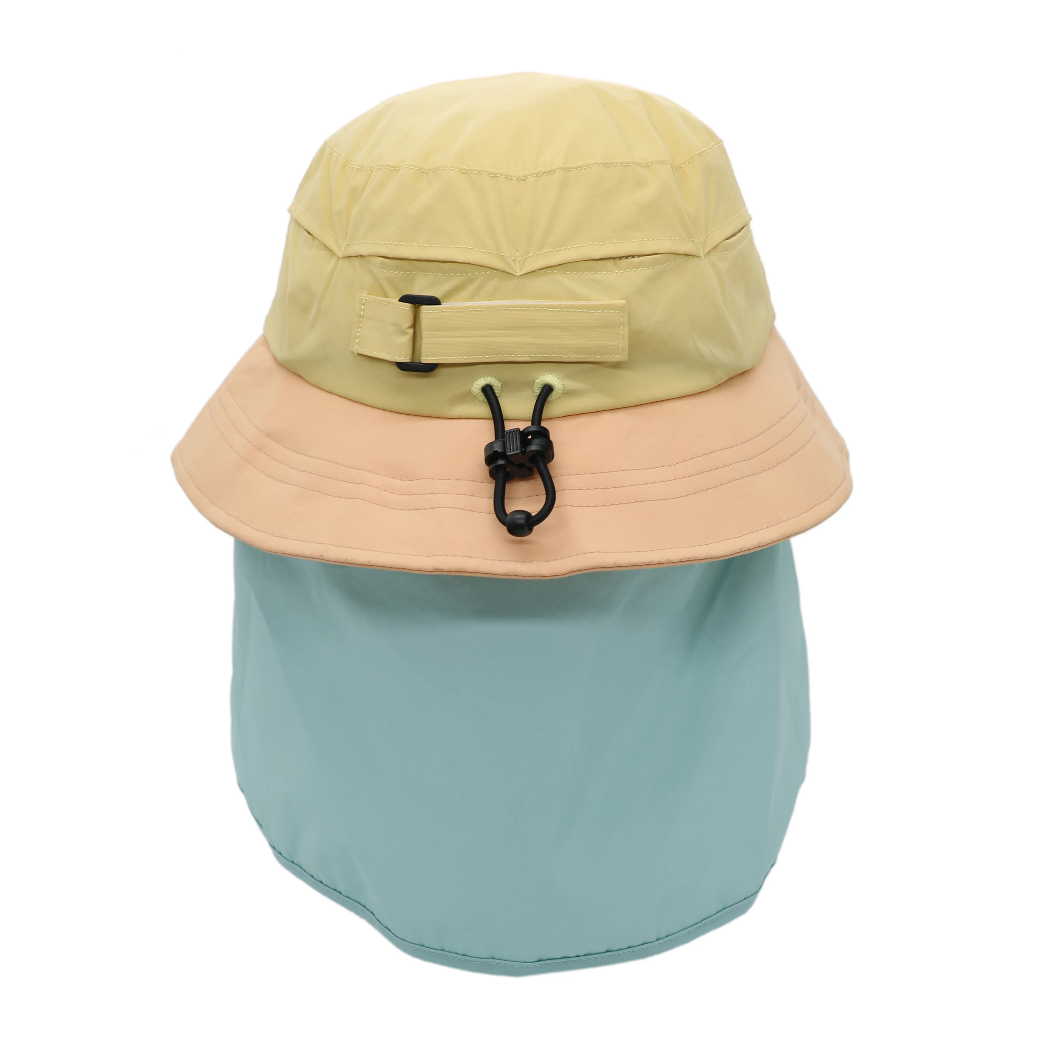 Custom Waterproof UPF50+ Sun Protect Surf Bucket Hat With Neck Flap Safety Chin Strap Quickly Dry Beach Hat