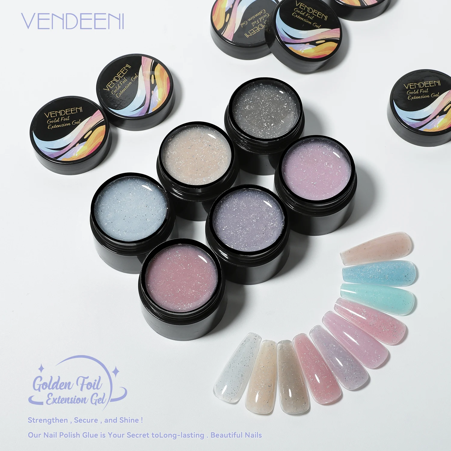 Vendeeni 22 colors poly gel nail set wholesale golden foil nails extension gel private label gel builder for nails supplier