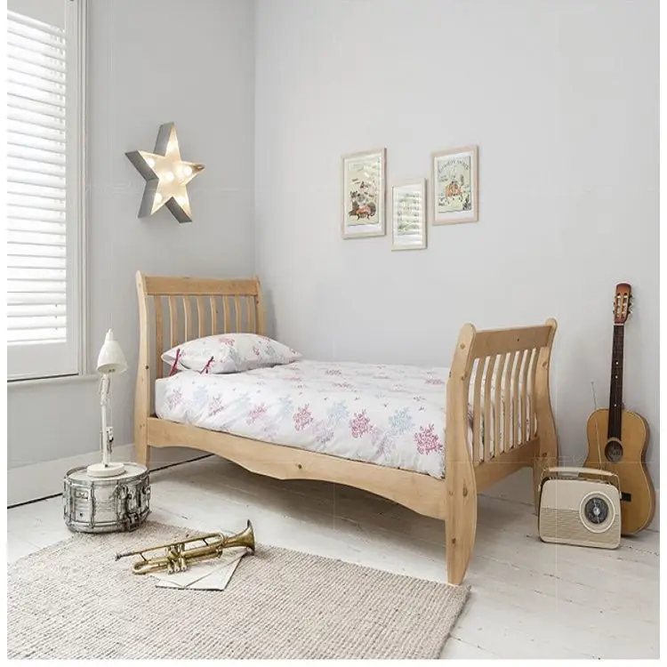 YQ JENMW Single Bed in Silk Grey with Sleigh design, Astrid Bed Frame