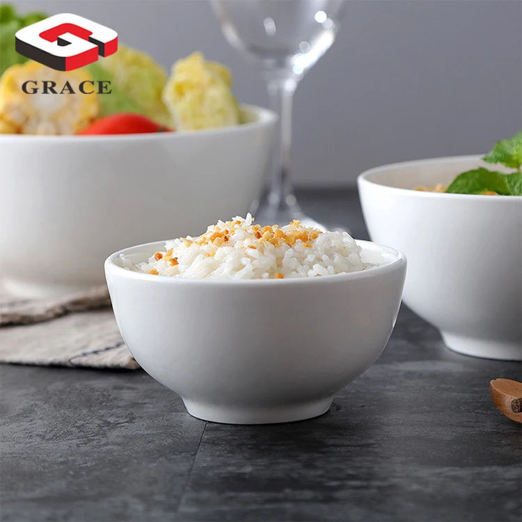 Wholesale white ceramic cereal bowls round porcelain bowls household dinner serving salad custard soups rice bowl