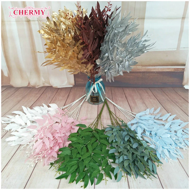 Factory Direct Sale Wedding Road Guide Layout Artificial Plant Leaves Silk Willow Leaves