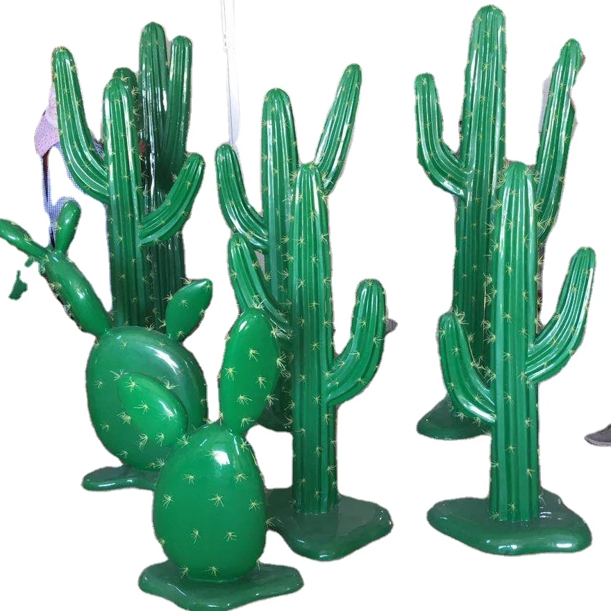 Длинные и круглые зеленые Стекловолоконные реквизиты с изображением кактуса на заказ