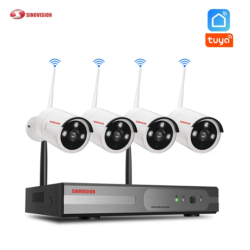 4CH HD видеорегистратор 1080P 2.0MP Открытый водонепроницаемый IP умный дом Wi-Fi камеры безопасности системы видеонаблюдения Tuya беспроводные сетевые видеорегистраторы usb
