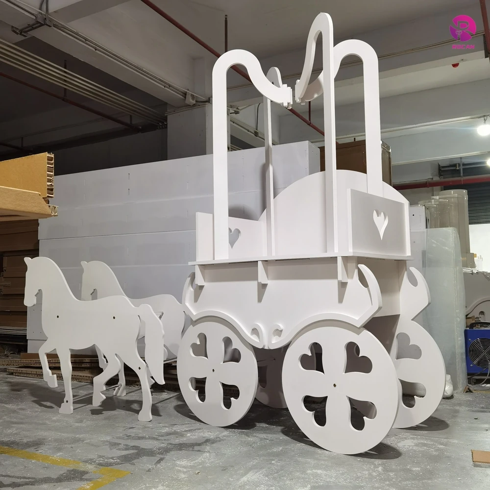 Wedding Party Decoration Cinderella Carriage White Pumpkin Candy Cart with horse