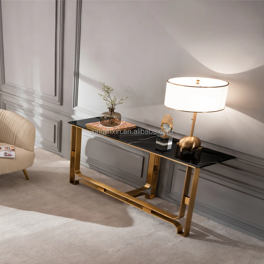 
Gold price living room furniture stainless steel frame marble top or glass top console table 