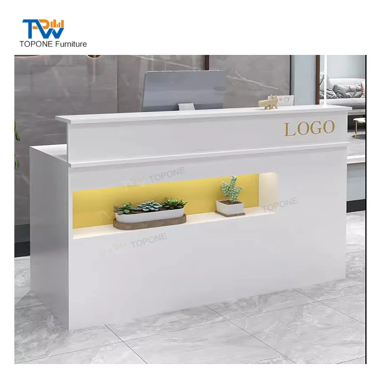 Professional Customized white Colour Special Small office counter design standing Reception Desk