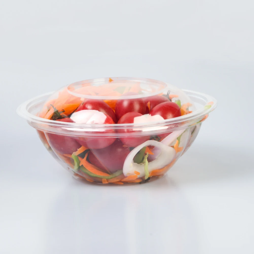Custom Transparent round Disposable Plastic takeaway 80oz fruit salad bowl with lid