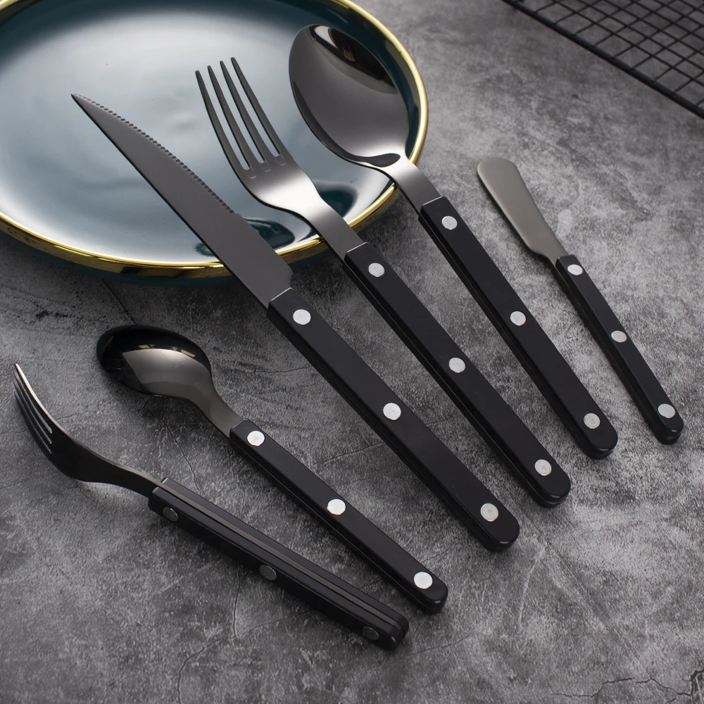 ABS Handle Stainless Steel 304 Cutlery Set Wholesale Knife Spoon Fork With Rivet Plastic Handle
