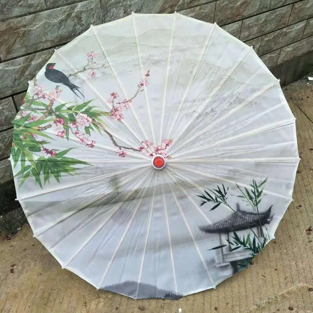 Green umbrella straight bamboo oilpaper parasol wedding favor gift Japanese silk wood umbrella custom Colorful oilpaper umbrella