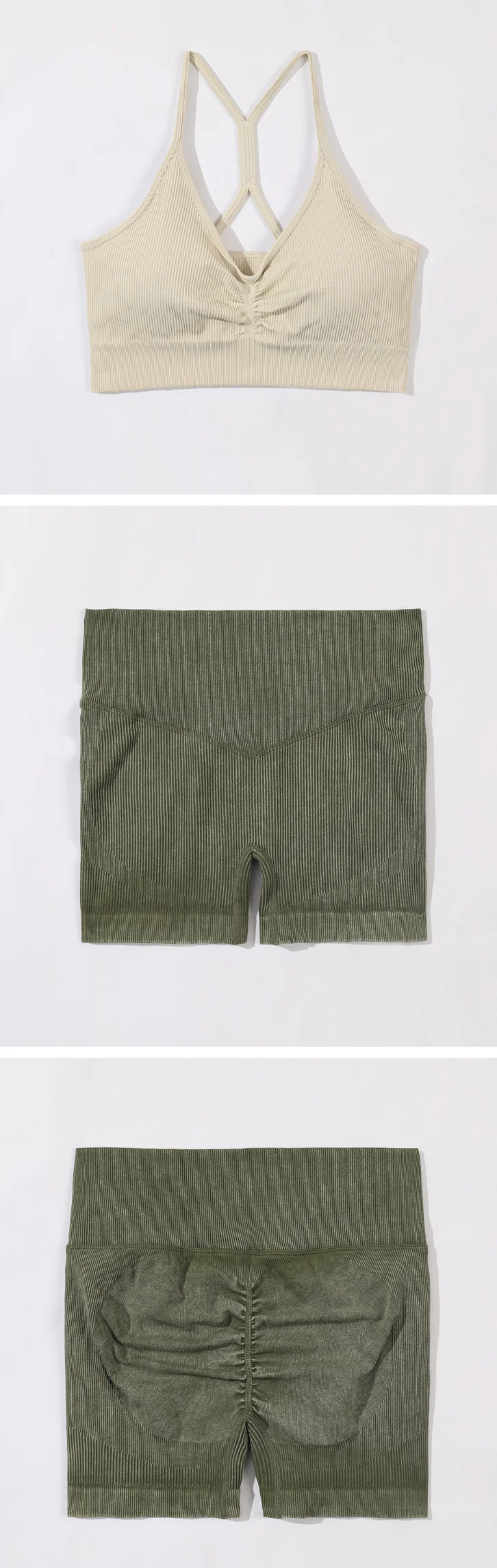 2022 Hot Selling Ribbed Seamless Long Sleeve Yoga Top Leggings Set Workout Running Sport Wear 6Pcs Set