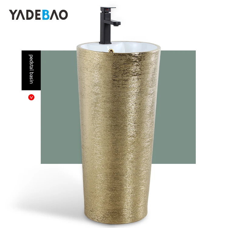 Wholesale floor standing gold pedestal bathroom sink ceramic pedestals wash basin luxury pedestal basin for hotel indoor outdoor