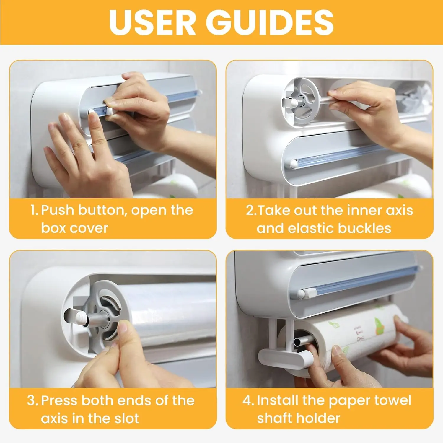 3-in-1 Kitchen Organizer Wall Mount Magnetic Rack Cling Film Dispenser Shelf for Towel Baking Paper Roll Foil Plastic Wrap