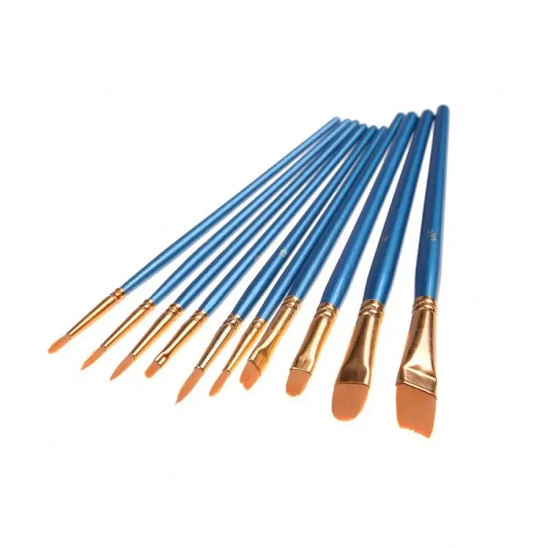 10pcs/lot High Quality Kids Watercolor Gouache Painting Pen Nylon Hair Wooden Handle Paint Brush Set Drawing Art Supplies
