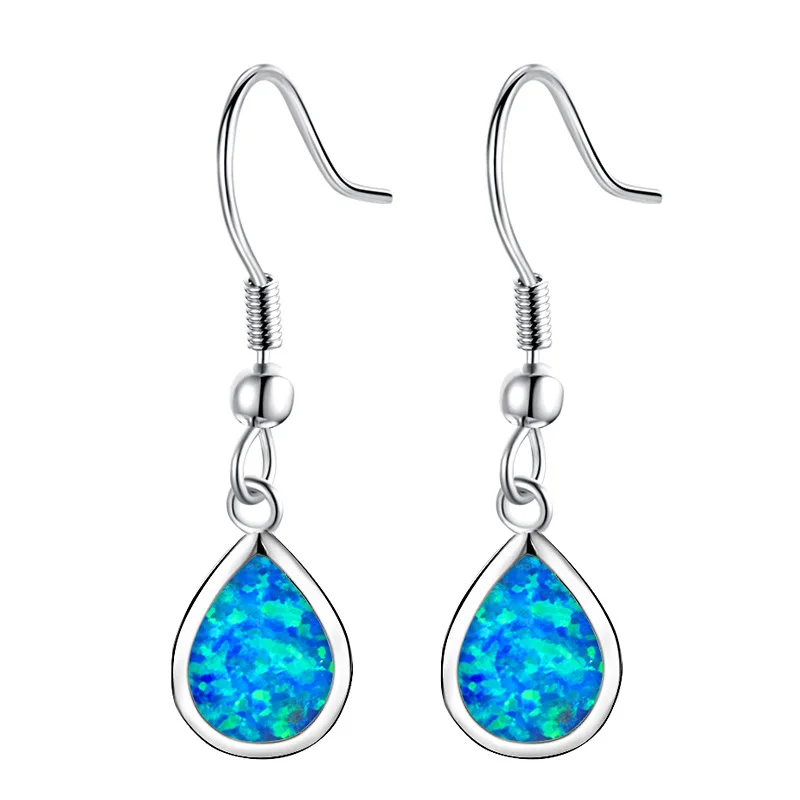 JCA brass silver plated white fire opal jewel hook earrings