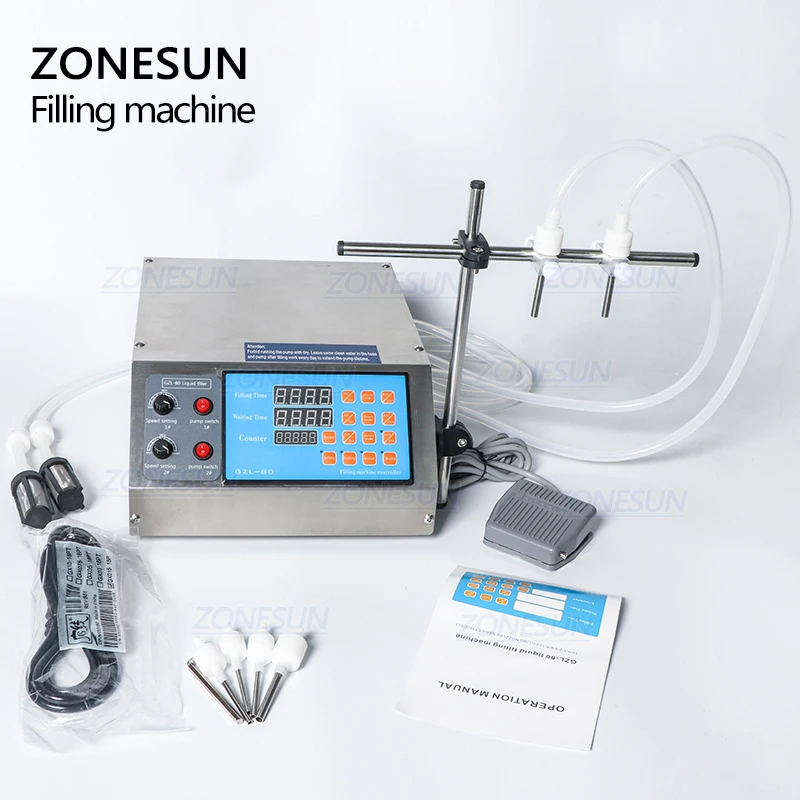 ZONESUN Gear Pump Bottle Water Filler Semi Automatic Liquid Vial Filling Machine for Juice Alcohol Beverage Drink Oil Perfume