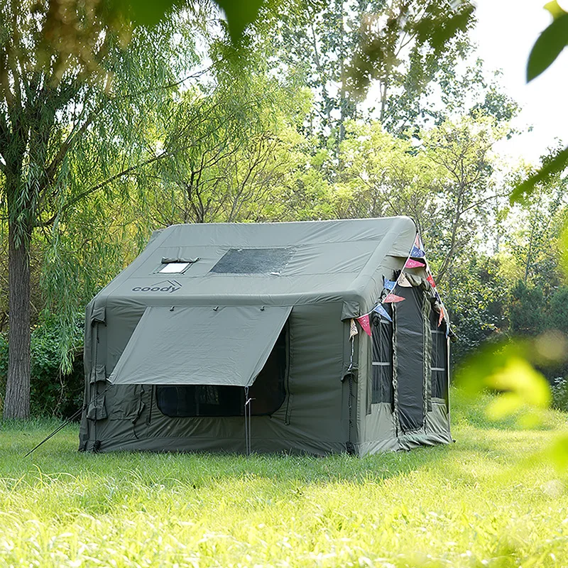 Roof Tent 8 square meters 3-5 people cotton Tactical Army Green inflatable tent Camping simple hut No build campsite