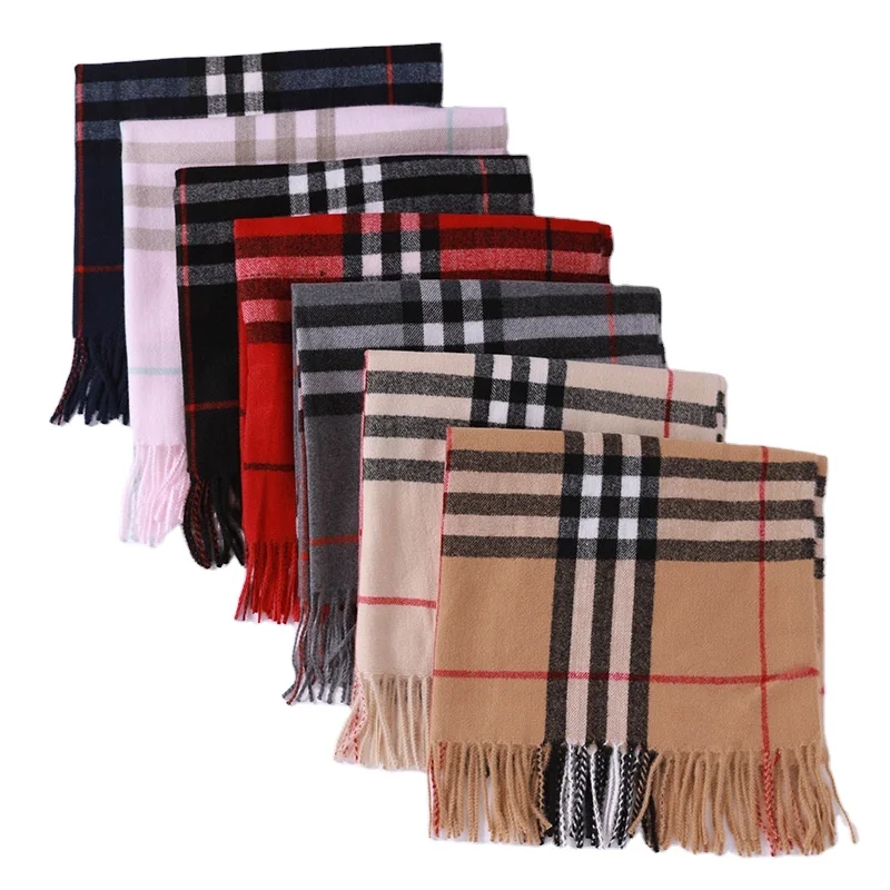 Wholesale custom print logo plaid luxury designer soft men girls pashima winter shawl pashmina cashmere scarves for women winter
