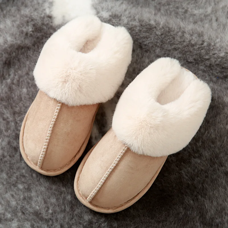 Waterproof fashion women Couple Winter Soft Indoor Flat Warm Plush fluffy faxu fur lined slipper