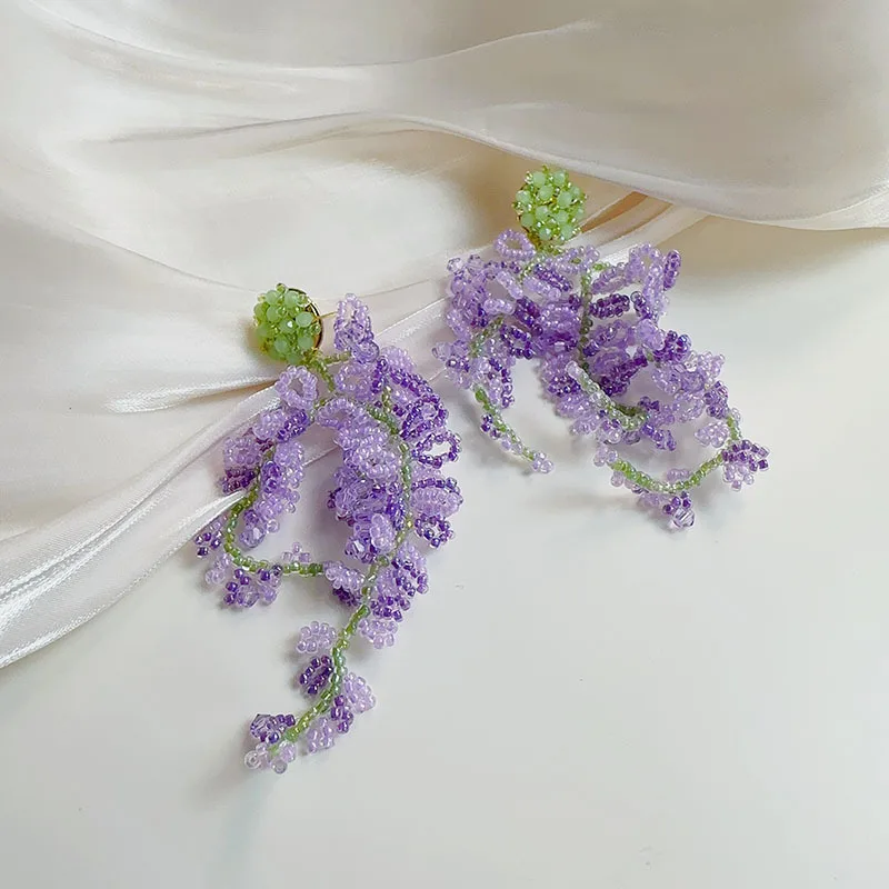 YANYE Luxury Wisteria Flower Beads Earrings Handmade Purple Acrylic Resin Crystal Beaded Flower Earrings For Party