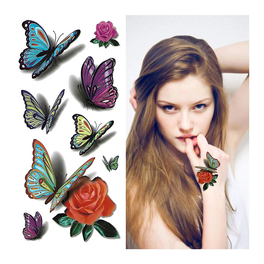 Butterfly Face Tattoo Kids 3D Removable Waterproof Temporary Butterfly Flower Tattoo Stickers Temporary Tattoos