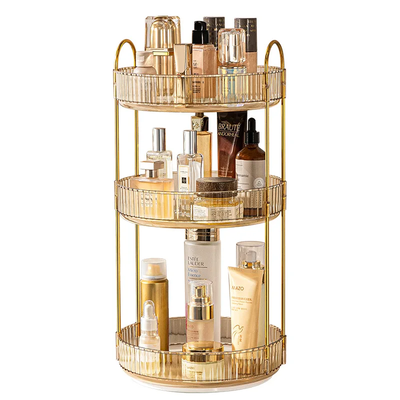 Light Luxury Dresser Cosmetics Rotary Storage Rack Bathroom Desktop Skincare Shelves Tray