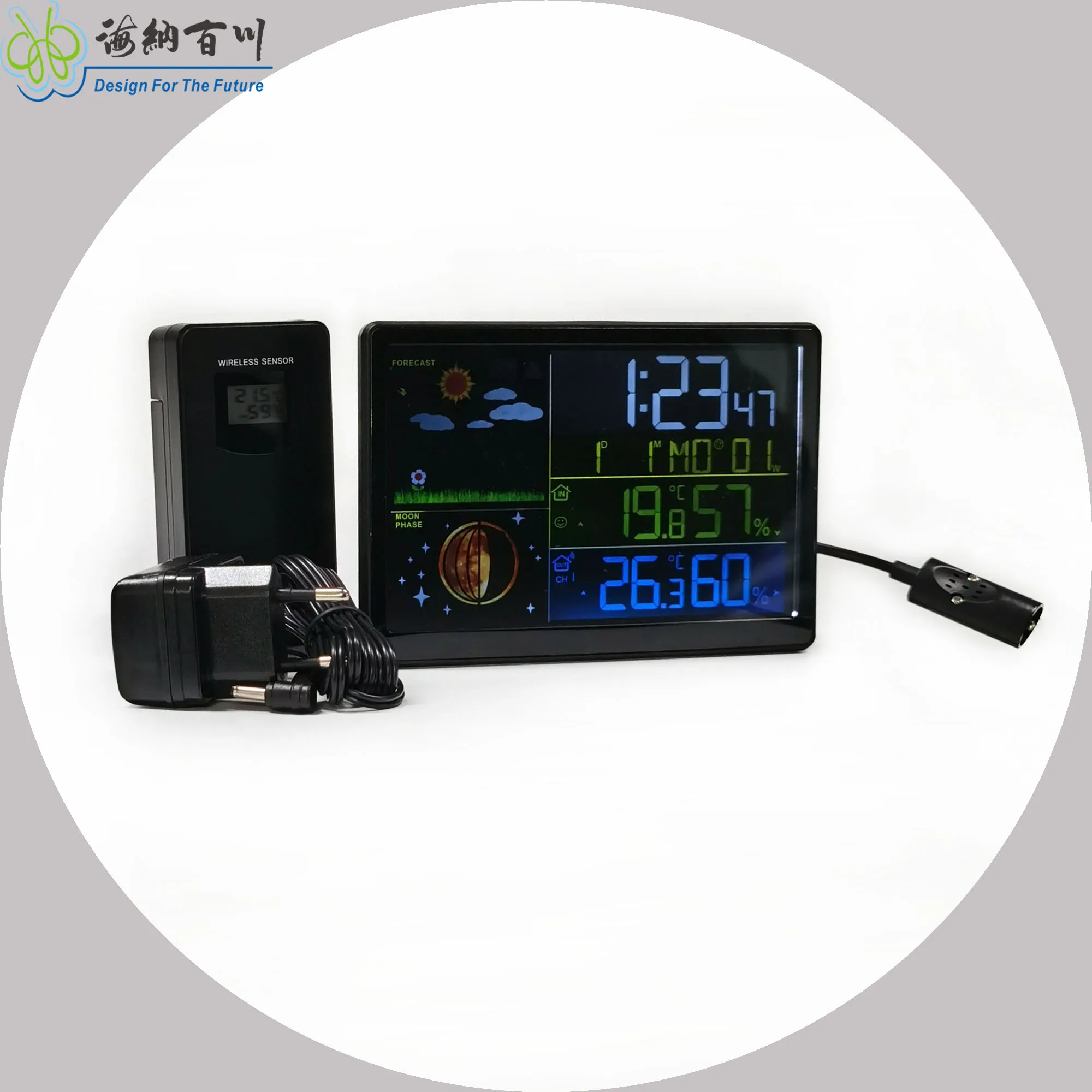 Radio controlled weather station with VA-color display Alarm Clock Wireless Sensor Battery Includes Barometer
