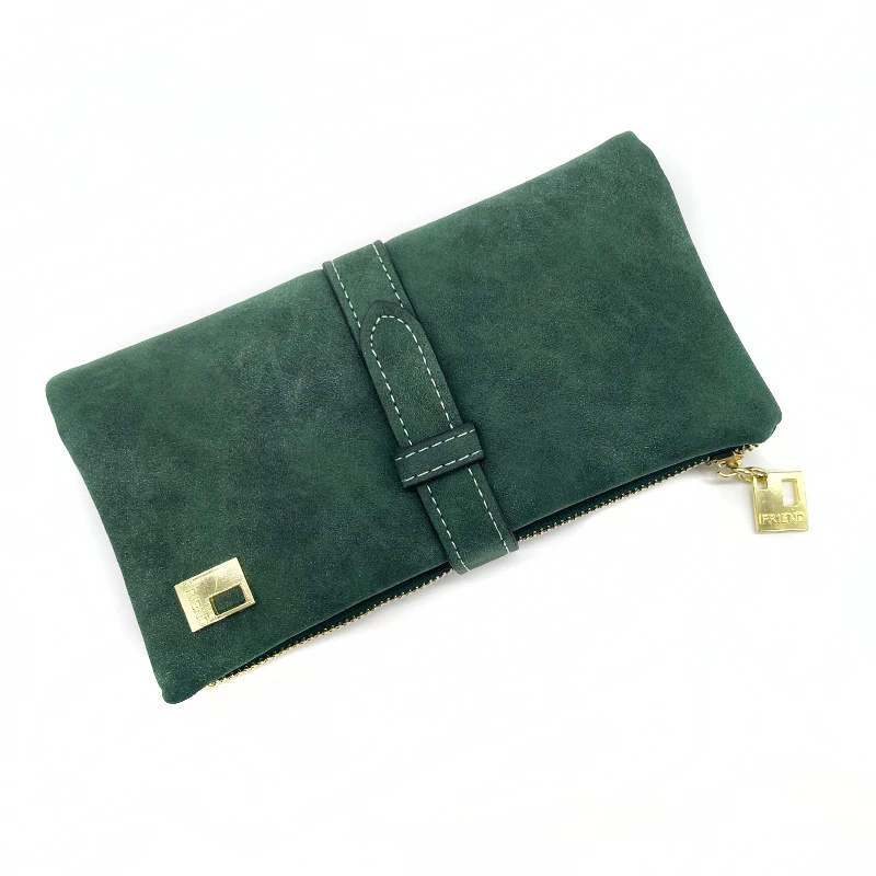 Retro PU Leather Frosted Two-fold Drawstring Ladies Long Wallet Multi-card Female clutch Large-capacity Card Holder Wallet