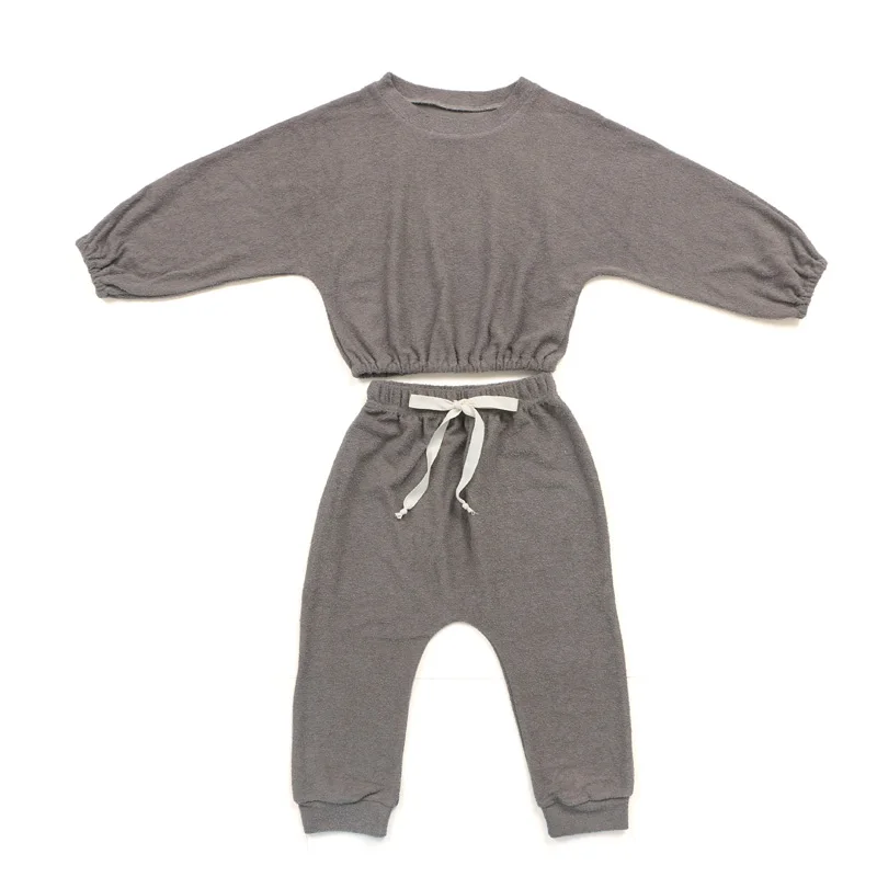 Kids Clothing Girls Baby Outfits Coffee Brown Long Sleeve Woolen Wholesale Children Boutique Clothing Sets