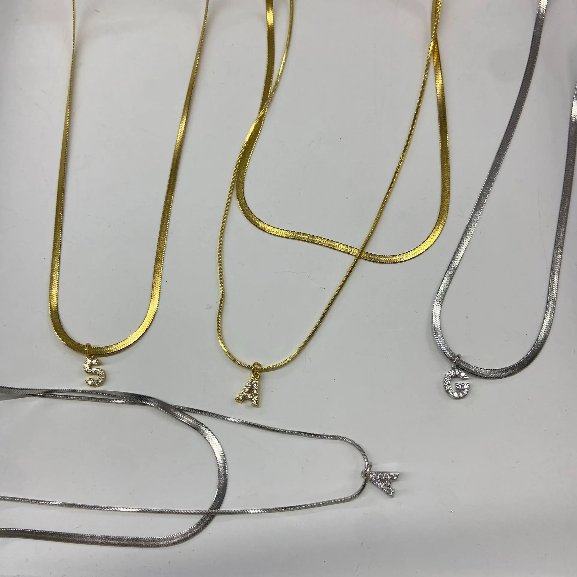 NEWEST stainless steel snake chain women necklace zircon 26 initial letter pendant necklace wholesale for girls