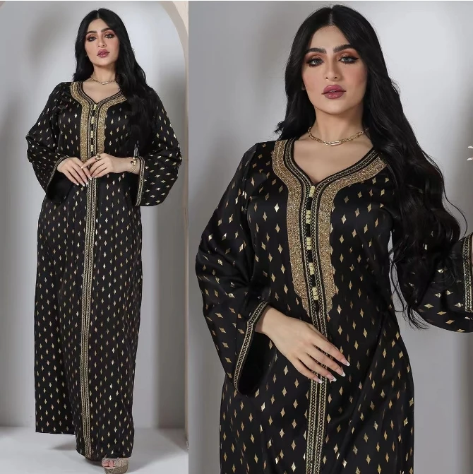 Ladies Modest Muslim Dress  Dubai Abaya Eid Kaftan Dresses Diamond Hijabs Maxi Dress Muslim Women