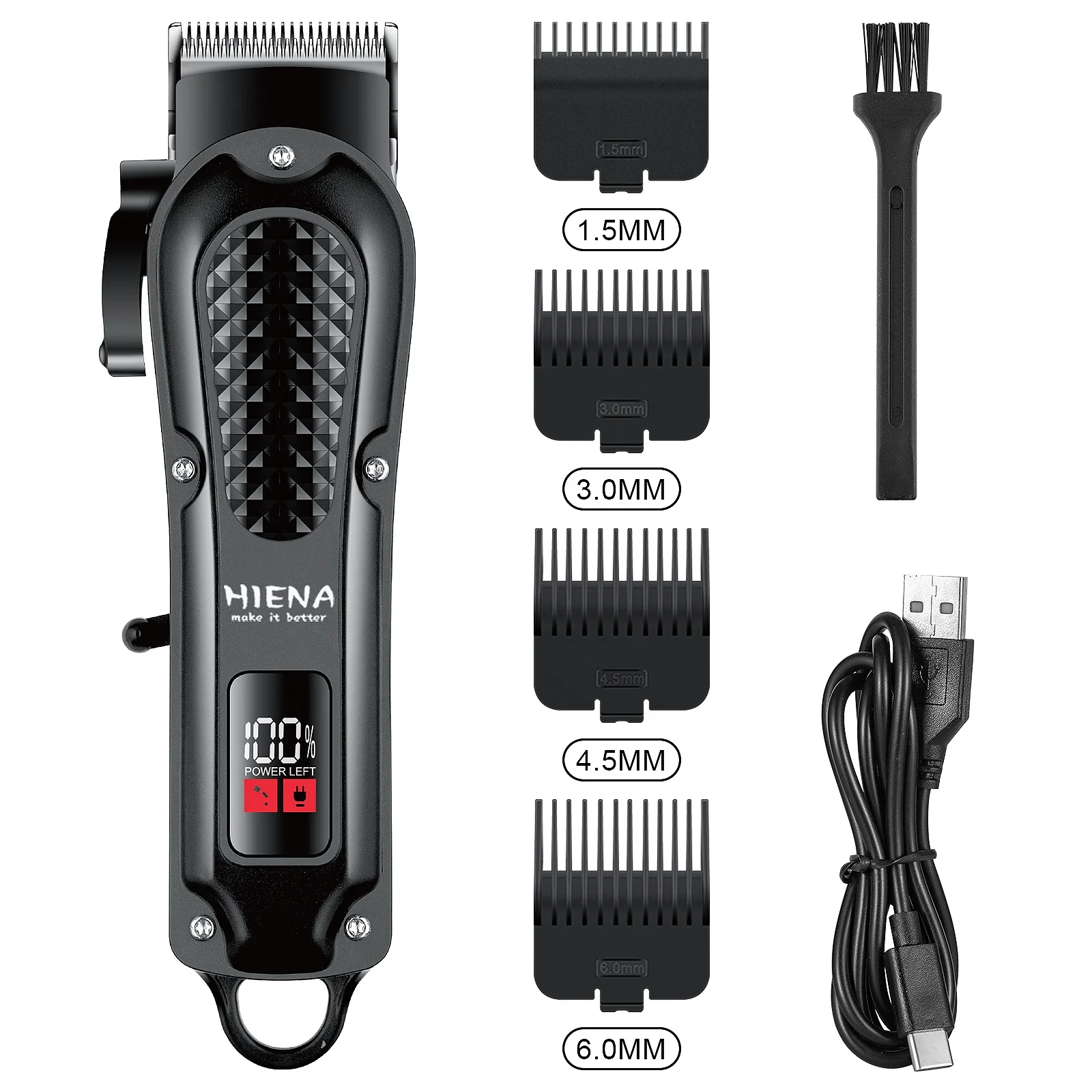 HIENA HYN-212 Black New Design Good Quality Professional Hair Clippers Waterproof  Electric Body Rechargeable For Man