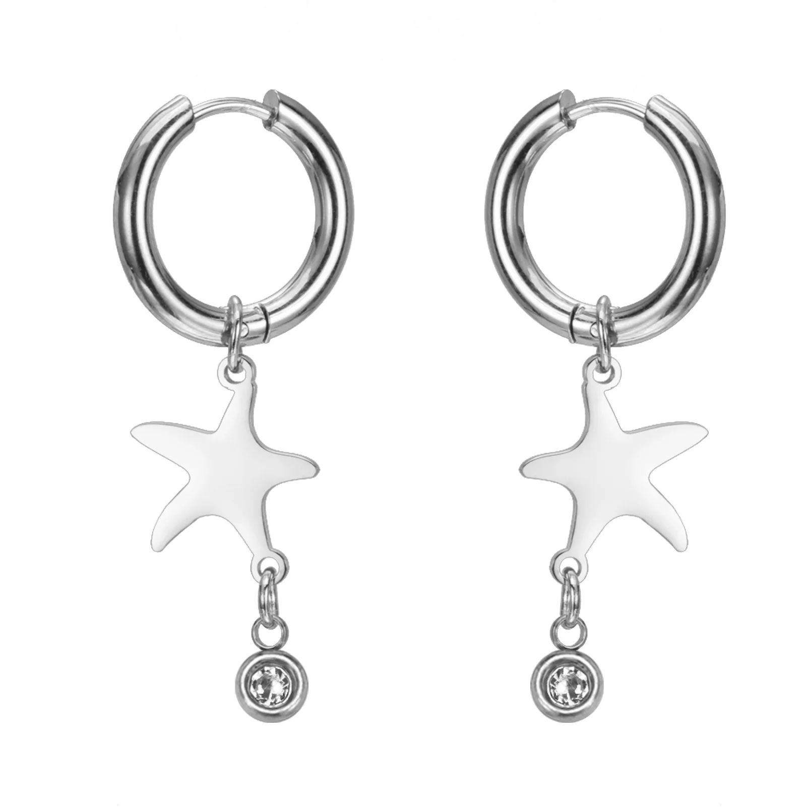 Shining Zircon Star Dangle Drop Earrings For Women Fashion Cute Hoop Earrings Stainless Steel Jewelry Gift