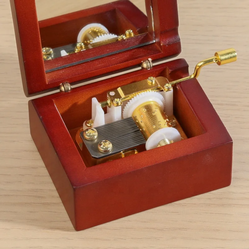 Ever Bright Japan Sankyo Movement DIY Lettering Rosewood Wood Square Hand Crank Music Box With Mirror