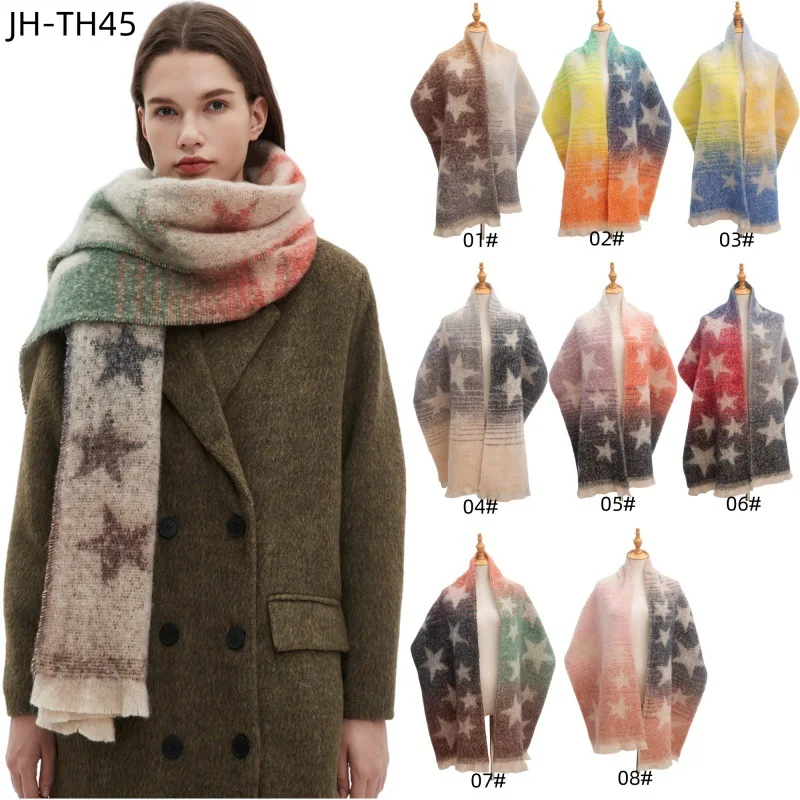 Landfond accessory circular yarn star jacquard with gradient color winter woven scarf