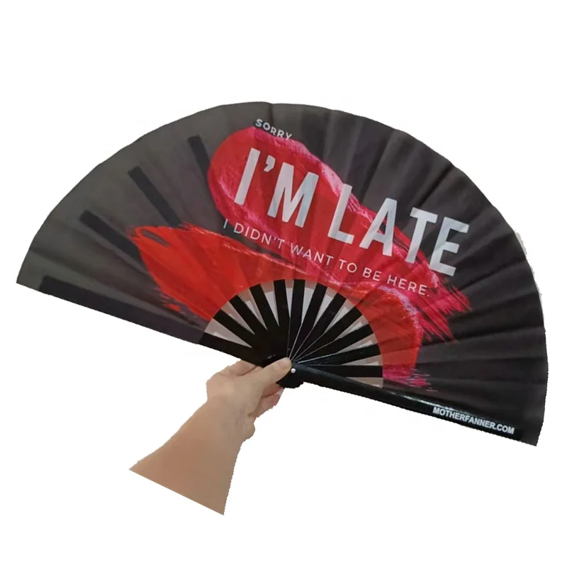 2024 New Customized Clack Folding Hand Fan Large Bamboo Hand Fans for  Festival Accessories