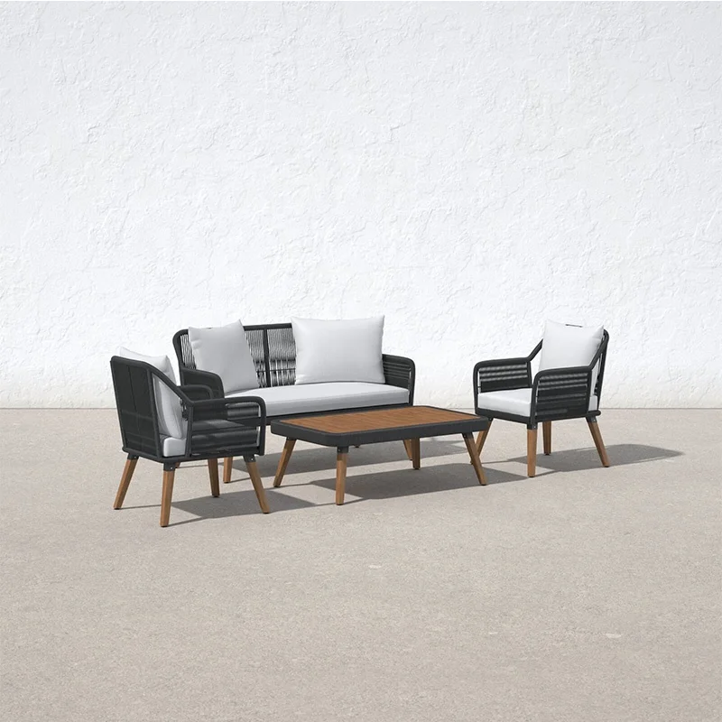 2022 NEW style outdoor furniture set wooden outdoor lounge with rope woven